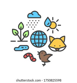 Ecosystem color line icon. Sustainable biodiversity and animal friendly environment. Sign for web page, app. UI UX GUI design element. Editable stroke