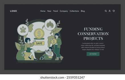 Ecosystem Conservation concept. Illustration of people funding conservation projects, promoting financial support for environmental protection. Vector illustration.