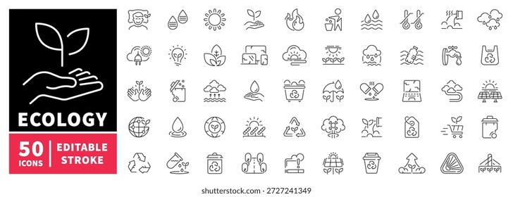 Conjunto de ícones de ecossistema e conservação. ícones de linha editáveis, outline, natureza, verde
