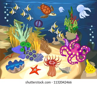 Ecosystem Coral Reef Different Marine Inhabitants Stock Vector (Royalty ...