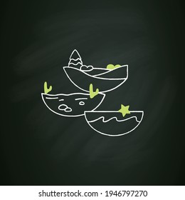 Ecosystem diversity chalk icon.Ecosystems variety , by their nature and number, living species interact. Desert, underwater. Biodiversity concept. Isolated vector illustration on chalkboard