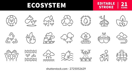 Ökosystem editierbare Liniensymbole gesetzt. Umwelt und Recycling-Designs