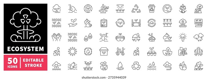Conjunto de iconos de línea editable del ecosistema. símbolos de naturaleza y medio ambiente