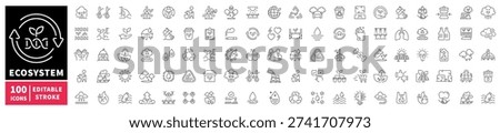 Ecosystem editable line icons set: environment and nature symbols
