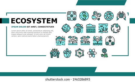 Ecosystem Environment Landing Web Page Header Banner Template Vector. Ecosystem And Ecology, Biodiversity And Life Cycle, Biosphere And Atmosphere Illustration