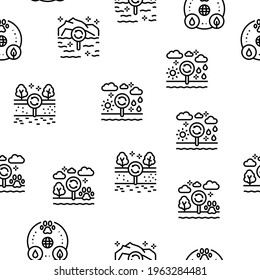 Ecosystem Environment Vector Seamless Pattern Thin Line Illustration