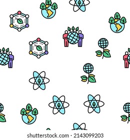 Ecosystem Environment Vector Seamless Pattern Thin Line Illustration