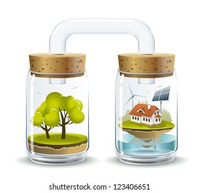 Ecosystem. Environmental illustration delicate balance and depending on the nature of human.