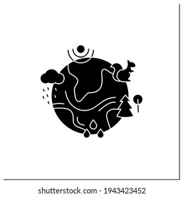 Ecosystem glyph icon. Living community of organisms. Consist of different zones like tundra, grassland, underwater etc.Filled flat sign. Isolated silhouette vector illustration