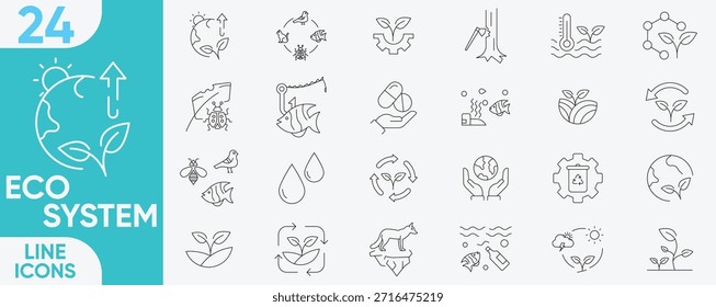 Conjunto de ícones do ecossistema. Coleção de ícones linear. Traçado editável. Vetor e conjunto de ilustrações