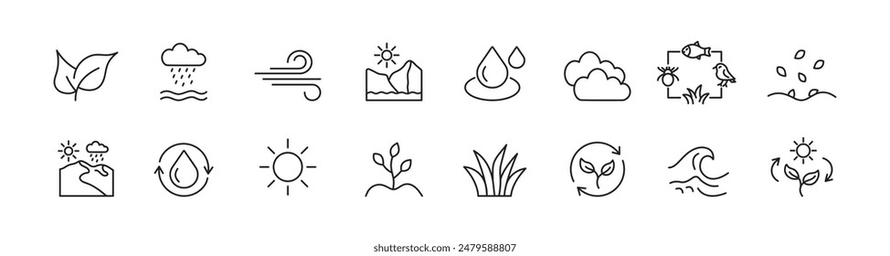 Ecosystem icons set. Biosystem line icon collection. Vector illustration.