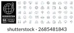 Ecosystem icons set – editable line icons for nature, environment, and ecology themes