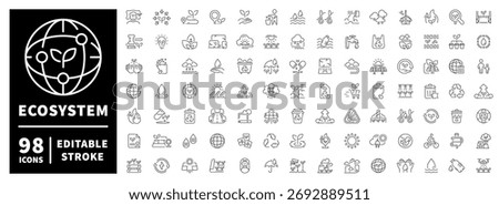 Ecosystem icons set. editable line icons, linear, nature and environment symbols