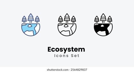 Ecosystem Icons thin line and glyph vector icon stock illustration