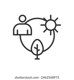 Ecosystem, in line design. Ecosystem, environment, nature, biodiversity, ecology, habitat, balance on white background vector. Ecosystem editable stroke icon.