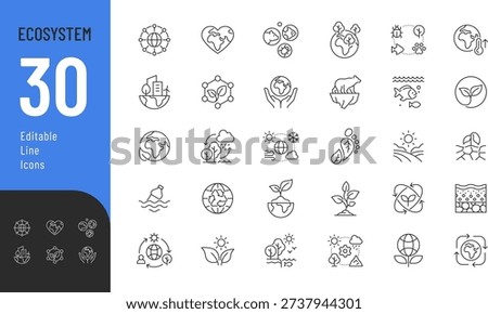 Ecosystem Line Editable Icons set. Vector illustration in modern thin style of environment related icons: ecology, earth, climate, and more. Isolated on transparent background.