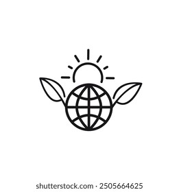 Ecosystem line icon isolated on background Earth sun leaf concept outline icon earth ecologiy silhouette climate line icon. logo for global ecology symbol on white background