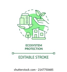 Ecosystem protection green concept icon. Advantage of sustainable architecture abstract idea thin line illustration. Isolated outline drawing. Editable stroke. Arial, Myriad Pro-Bold fonts used