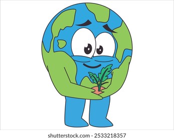 Ecosystem save environment go green organic plant earth character colorful mascot expressive smiling face design icon