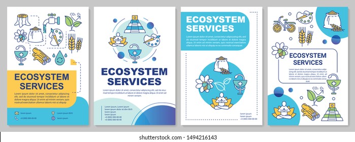 Ecosystem services brochure template layout. Agriculture. Flyer, booklet, leaflet print design with linear illustrations. Vector page layouts for magazines, annual reports, advertising posters