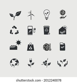 ecosystem vector icon set power energy environment recycle