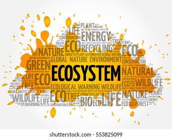 Ecosystem word cloud, conceptual green ecology background