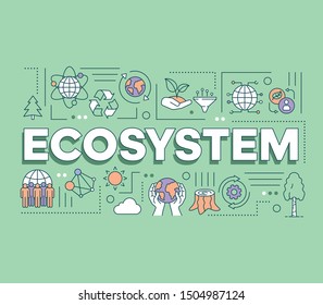 Ecosystem word concepts banner. Presentation, website. Sustainable living. Protection of nature and wild life. Isolated lettering typography idea with linear icons. Vector outline illustration