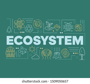 Ecosystem word concepts banner. Presentation, website. Sustainable living. Protection of nature and wild life. Isolated lettering typography idea with linear icons. Vector outline illustration