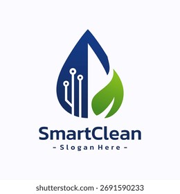 Eco-Tech Drop design de modelo de logotipo. Conceito de gota de água, folha e ícone de placa de circuito. Ilustração vetorial