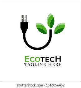 ecotech logo design. this logo is combination form leaf and usb,