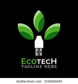 ecotech logo design. this logo is combination form leaf and usb,