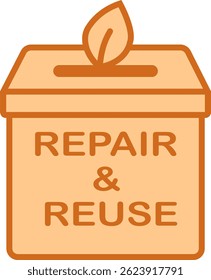 Öko-thematische Ikone einer Spendenbox mit dem Titel Repair and Reuse with a leaf, Förderung der Kreislaufwirtschaft und der nachhaltigen Nutzung von Gegenständen.
