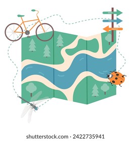 pancarta de ecoturismo. ciclismo por el bosque. vector. Turismo en bicicleta.