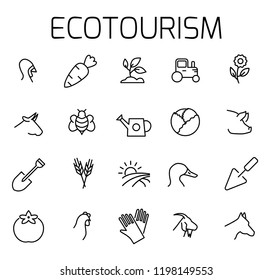 Ecotourism related vector icon set. Well-crafted sign in thin line style with editable stroke. Vector symbols isolated on a white background. Simple pictograms.