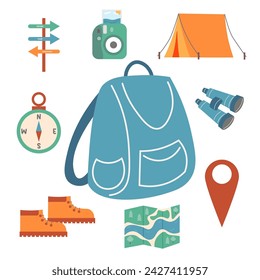 eco-travel set. camping equipment and ecotourism. vector illustration