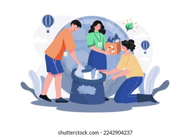 Eco-Volunteers Cleaning Garbage Illustration concept on white background