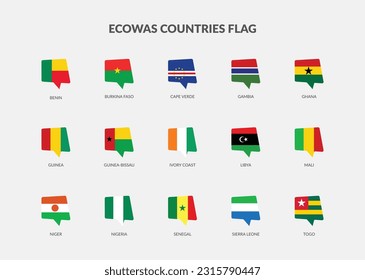 ECOWAS Countries flag Chat icons Set