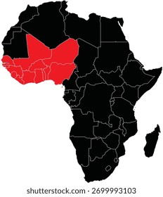 ECOWAS Trading Block Countries Highlighted on Africa Map