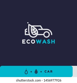 ecowash logo design car green simple flat minimalism style