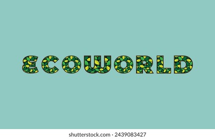 Ecoworld logo. Green motivational handwritten ecology symbol with leaf. Hand drawn logotype for your design. Vector illustration.