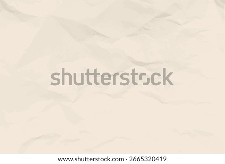Ecru paper background with rough, crumpled texture. Thin retro Japanese, Chinese packaging paper. Off white wrinkled sheet vector template. Vintage Korean style dusty cream wallpaper.