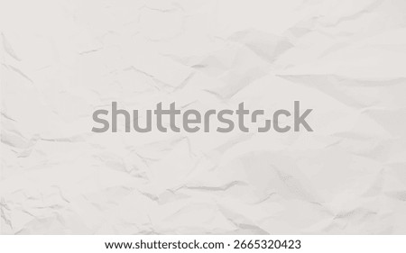 Ecru paper background with rough, crumpled texture. Thin retro Japanese, Chinese packaging paper. Vintage Korean style dusty cream wallpaper. Off white wrinkled sheet vector template.