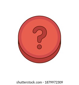 Píldora de éxtasis con signo de interrogación rojo aislada sobre fondo blanco. Concepto de drogas recreativas