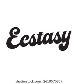 Ecstasy text on white background.