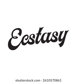 Ecstasy text on white background.