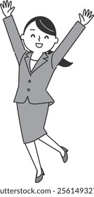 Ecstatic businesswoman, full body, vector.