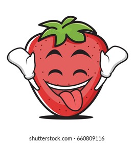 Ecstatic face strawberry cartoon character vector illustration