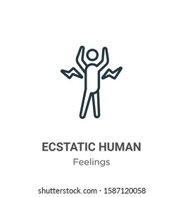 Ecstatic human outline vector icon. Thin line black ecstatic human icon, flat vector simple element illustration from editable feelings concept isolated on white background