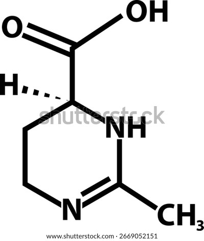 Ectoine picolinate molecular chemical formula icon. Ectoine infographics sign. Chemical structure of Ectoine picolinate (C6H10N2O2) symbol.
