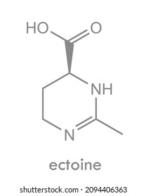 Ectoine structure. Organic compound used for irritation and inflammation of the skin and mucous membranes. Ingredient in nasal sprays, eye drops and skin care products. Skeletal formula.